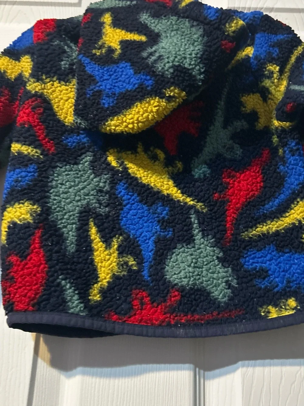 Old Navy Red, Blue and Black Sherpa Dinosaur Zip Jacket